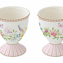 Подставка для яйца, 6,5 см, 2 шт, фарфор P, фарфор P, бело-розовая, Цветы, Happy Easter