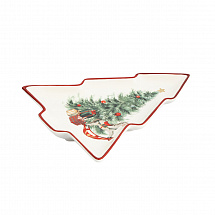 Блюдо 30х27см."Лошадка у елки" красное