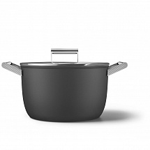 Кастрюля с двумя ручками и крышкой "Smeg", 26 см, 7,7 л, черная