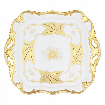 Блюдо квадратное 21см."Кленовый лист белый"