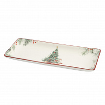 Блюдо прямоугольное 34х13см."Лошадка у елки" красное