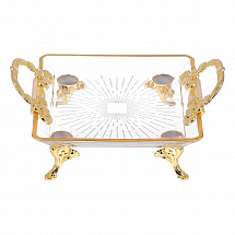 Блюдо квадратное н/н с ручками "Золотой ободок", металл