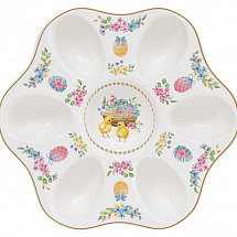 Блюдо для яиц, 21 см, 6 отд, фарфор P, белое, Цыплята и цветы, Spring Bloom