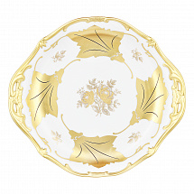 Блюдо круглое с ручками 28см."Кленовый лист белый"