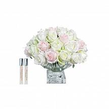 Ароматизированный букет 31см."Centrepiece rose buds" розовый/белый/зеленый, 37 роз, Cote Noire