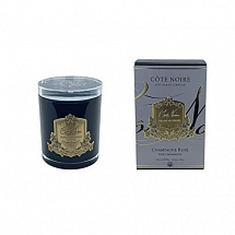 Свеча COTE NOIRE CHAMPAGNE ROSE 185 гр , черный стаканчик, золотой декор ВхШхД  16х10,5х10,5 см вре