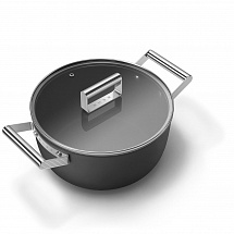 Кастрюля с двумя ручками и крышкой "Smeg", 24 см, 4,6 л, чёрная