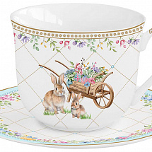 Пара чайная, 1 перс, 2 пр, 370 мл, фарфор P, белая, Кролики и цветы, Spring Bloom
