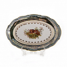 Блюдо овальное 33см."Охота зеленая"